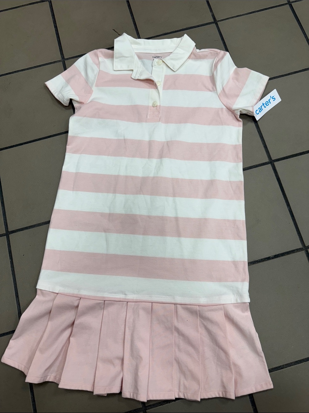 Carter's Pink & White Striped Polo Dress with Pleated Hem